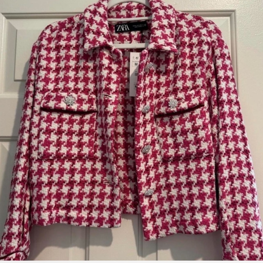 Zara Fushia/White Tweed Jacket Blazer
